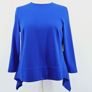 Akris Punto Asymmetric Hem Stretch Jersey Top in Electric Blue Size 8
